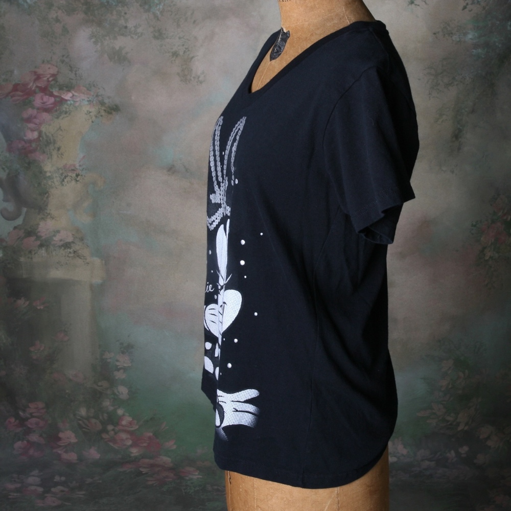 Disney Store Minnie Mouse V-neck T Black Sz Lg - Picture 4 of 7